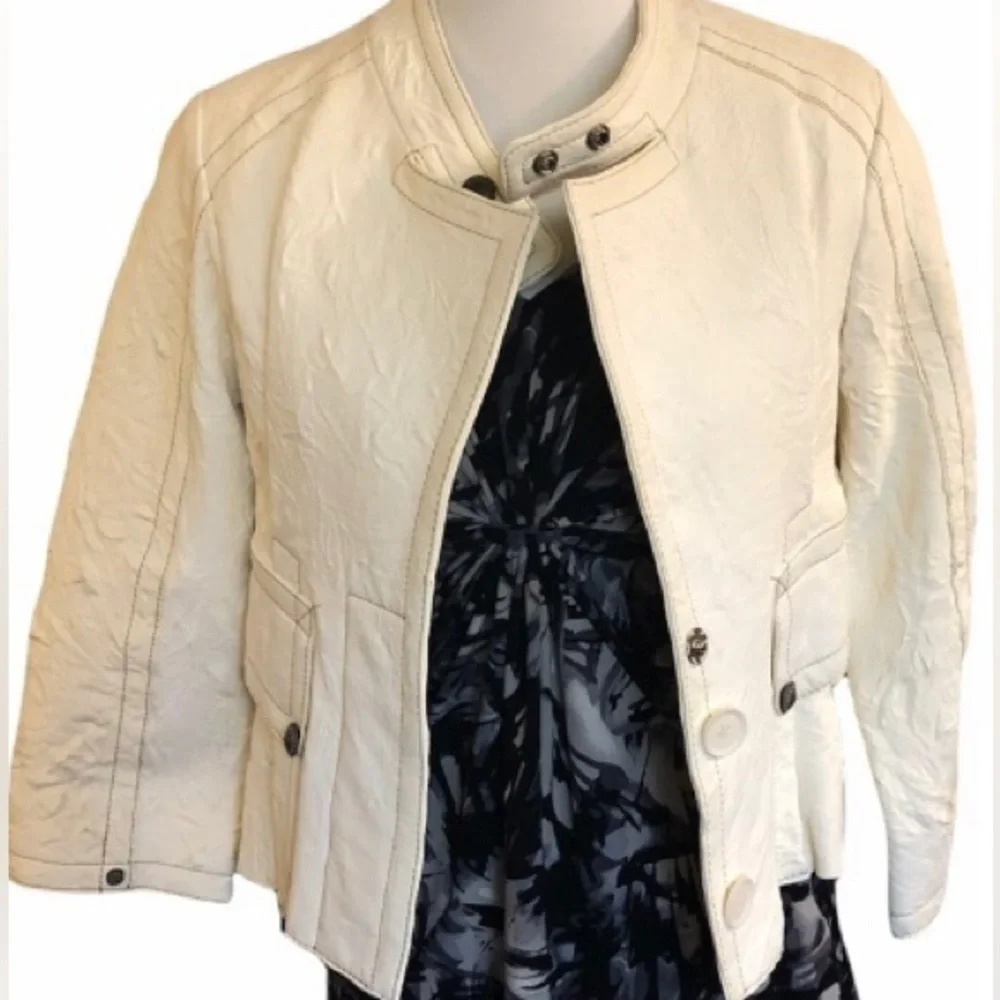 Leather Ivory Moto Style Jacket
